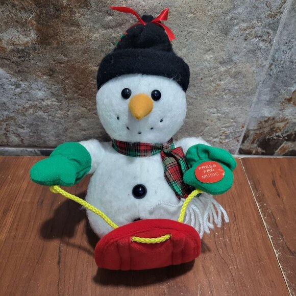 Animated Sledding Snowman Plush Singing Santa Claus Is Coming To Town - Picture 1 of 13